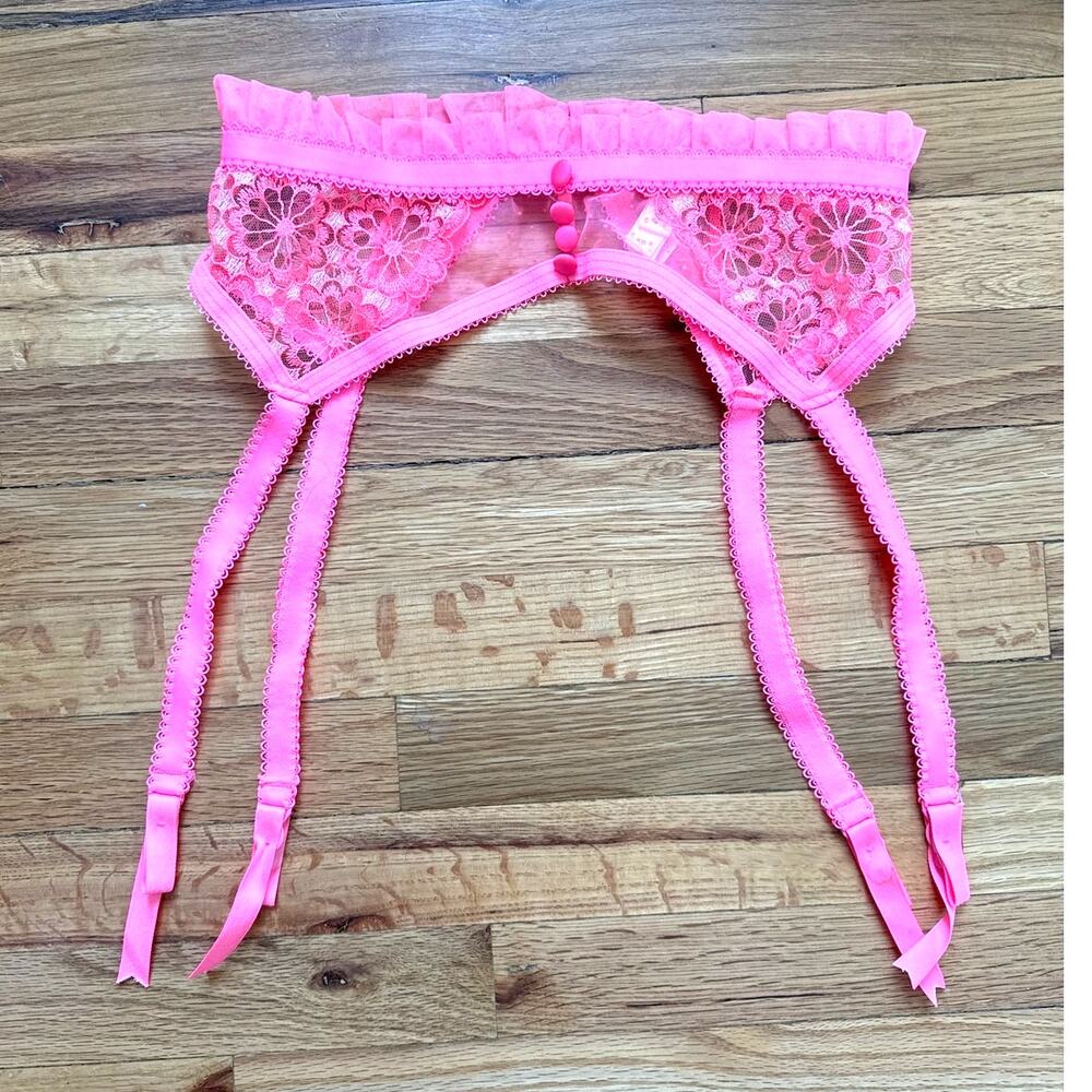 For Love & Lemons Garter Belt in Neon Pink Floral Lace Size XS XSmall